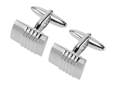 639-14R2 Classic Curved Silver Metal Cufflinks