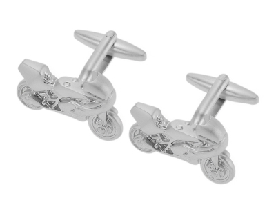 628-11R1 Matt Rhodium Motorbike Novelty Cufflinks