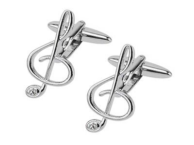 TN-1582R Brass Crystal Musical Note Cufflinks