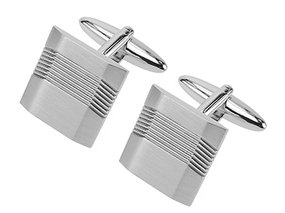 634-15R2 Classy Angled Brushed Metal Silver Cufflinks