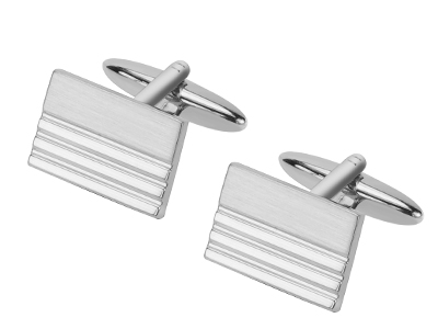 637-19R2 Shiny and Brush Silver Rectangle Cufflinks