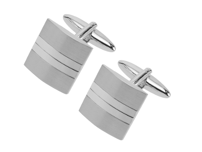 630-13R2 Shiny and Brushed Silver Split Metal Cufflinks
