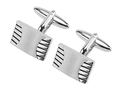 TN-632R2 Antique Brush Silver With Black Lines Cufflink