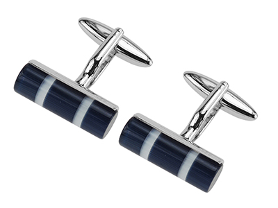 256-6R Dark Blue and White Cateye Tube Wedding Cufflinks