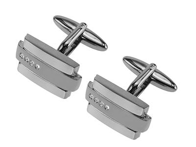 601-21GMR2 Black Gunmetal and Silver Crystal Cufflinks