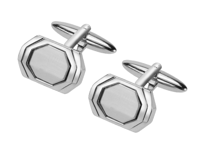 666-23R2 Shiny and Brush Silver Polygon Cufflinks