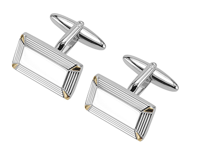 TN-1660RG Rhodium and Gold Plain Metal Cufflinks