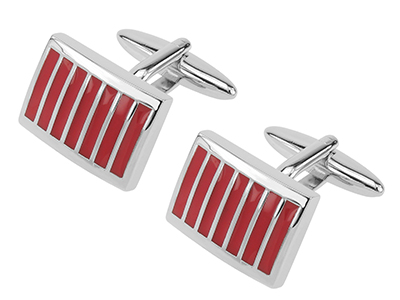 566-23R Red Stripped Rectangular Kids Cufflinks