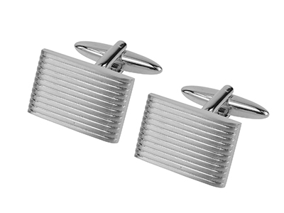 667-4R1 Classic Brush Silver Stripes Metal Cufflinks