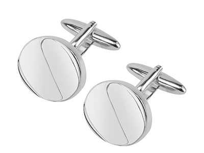 643-19R Silver Oval Folding Surface Cufflink