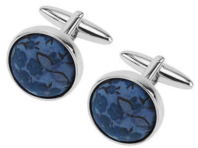 200-2R Blue Fabric Covered Cloth Round Cufflinks