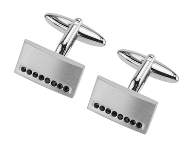 201-26R1 Brush Silver Jet Black Crystal Stone Cufflinks