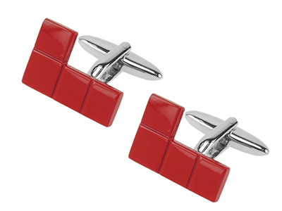 655-13R Red Enamel Block Tetris Game Cufflink