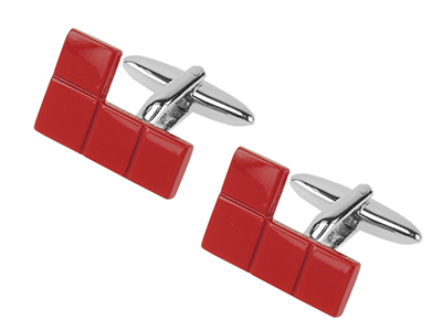 655-13R Red Enamel Block Tetris Game Cufflink