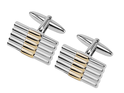 149-13RG Two Tone Gold Ribbed Rectangular Cufflinks