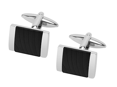 R7-COM-10 Black Stripe Square Cufflinks