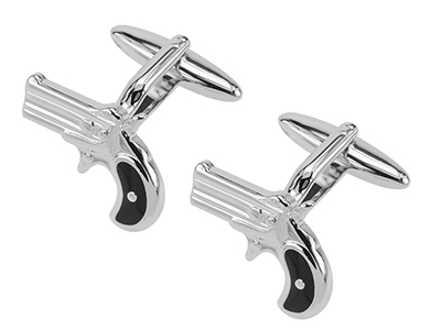 TN-1574R Black Enamel Pistol Gun Novelty Cufflinks