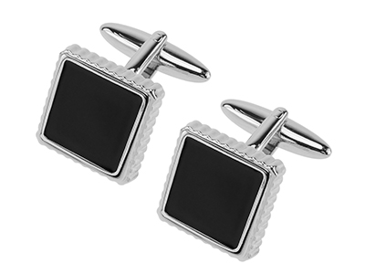 606-24R Chevron Black Enamel Square Cufflinks