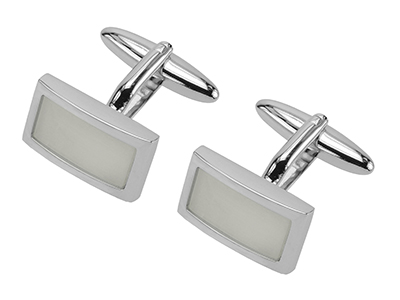 297-20R White Cateye Dome Rectangular Cufflinks