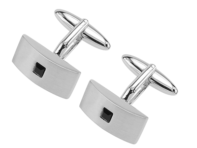 151-11R1 Brush Rhodium Jet Crystal Ladies Cufflinks