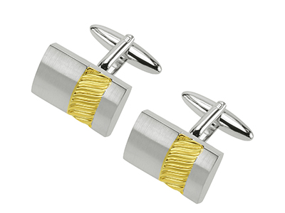 610-14RG1 Two Tone Strip Brushed Domed Metal Cufflinks