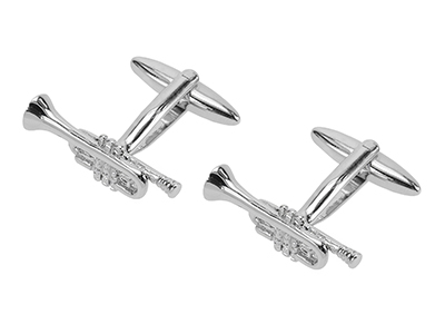628-3R Silver Musical Instrument Trumpe Cufflinks