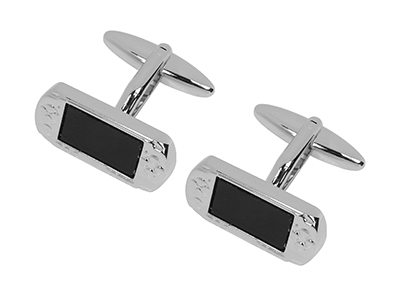 606-8R Retro Black Plastic Rectangular Cufflinks