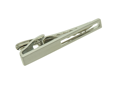 TN-2359R1 Simple Design Brush Silver Cutout Tie Clip