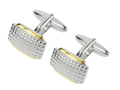 613-24RG Mens Personalized Checker Rectangular Cufflinks