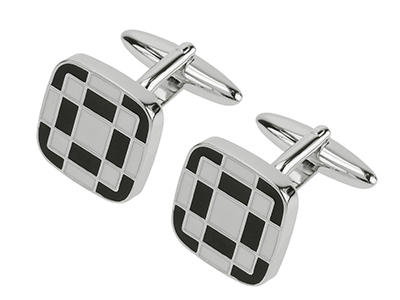 614-7R NZ Black and White Enamel Lattice Cufflinks