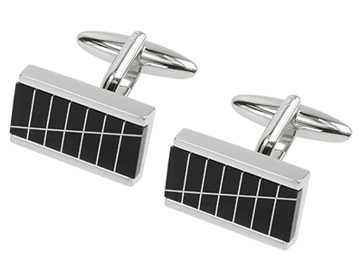 612-9R Onyx Striped Mosaic Gemstone Rectangular Cufflinks