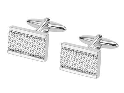 616-24R Silver Criss Cross Texture Cufflinks