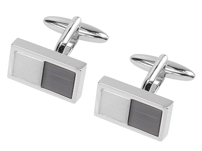 612-13R2 Grey Catseye Rectangular Bar Cufflinks