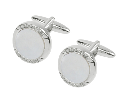 612-5R Unique Crystal and Mother of Pearl Round Cufflinks