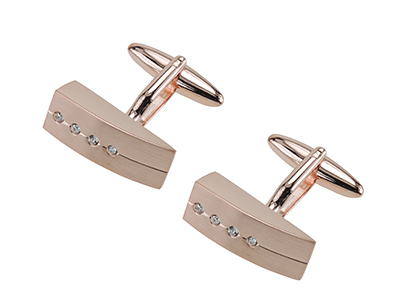 621-16Y1 Brush Rose Gold With Rhinestone Crystal Cufflinks