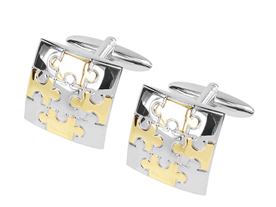 611-24RG Novelty Rhodium and Gold Jigsaw Puzzle Cufflinks