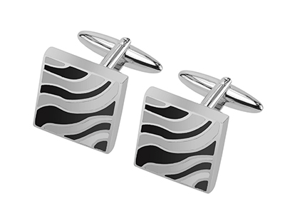 1860-6R Black and White Enamel Square Cufflink