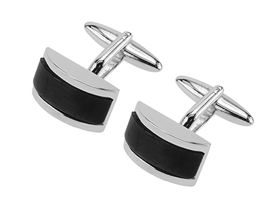 269-26R Silver Domed Black Cateye Cufflinks