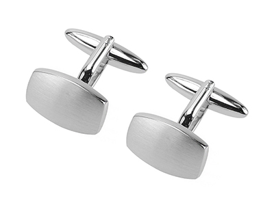 634-8R1 Mens Plain Brush Rhodium Blank Cufflinks