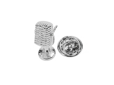 TP1-19R Silver Musical Microphone Lapel Pins