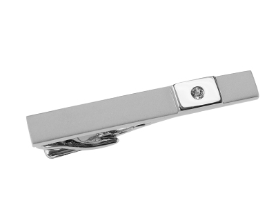 TN-2455R2 Silver Crystal Engravable Tie Clips Bars