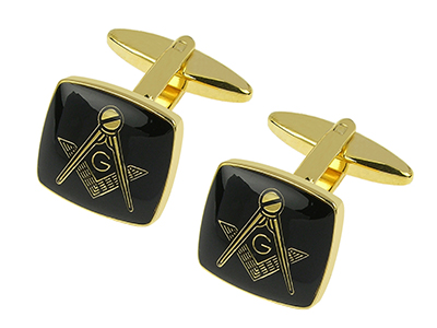 306-24G Black Enamel Gold Freemason Masonic Cufflinks