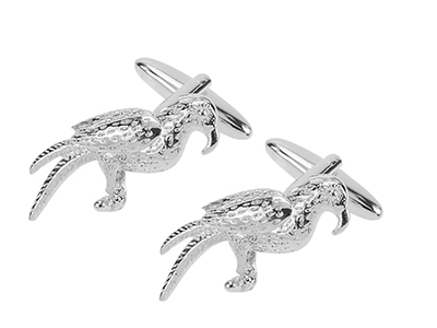 1861-10R Silver Macaw Parrot Bird Cufflinks