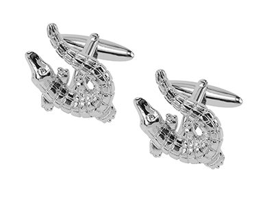 649-23R Silver Animal Crocodile Cufflinks