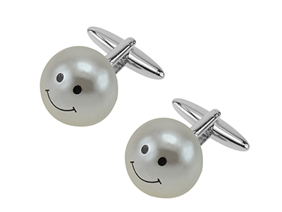 652-13R White Pearl Ball Cufflinks