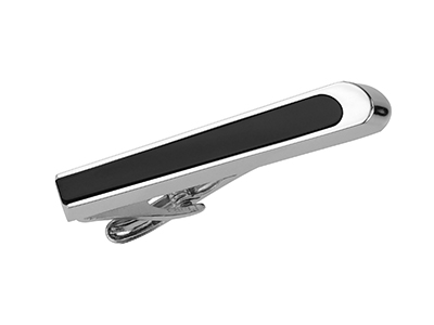 TN-3206RE Mens Unique Silver and Black Tie Clip