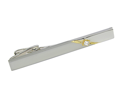 T33202RG1 Silver and Gold Crystal Gemstone Tie Pin