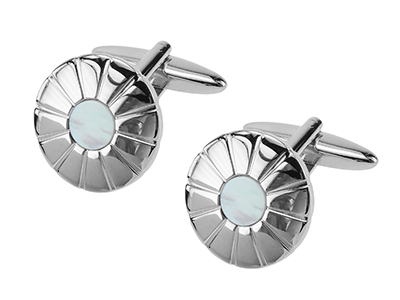 667-7R Silver Brass Round Cufflink