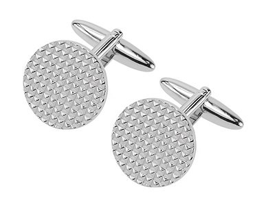 2685-10R Silver Pyramid Design Round Cufflinks