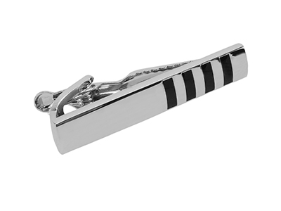 TN-2593R Silver Black Stripes Brass Tie Clip